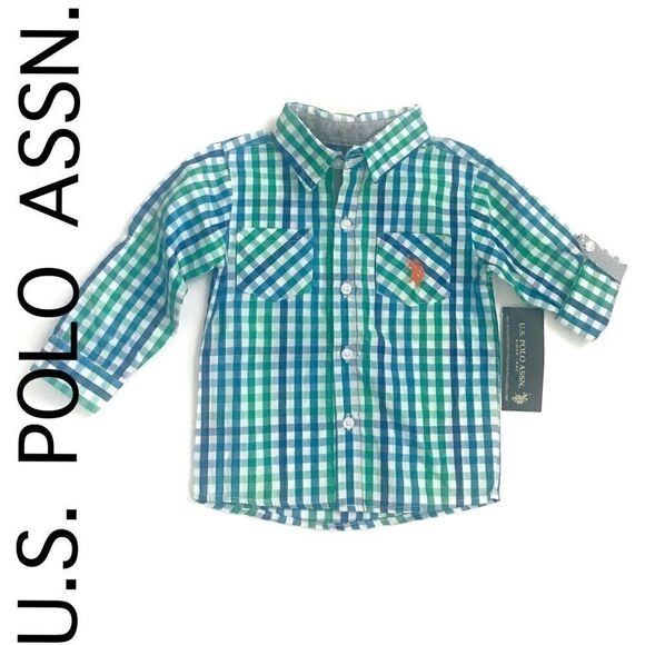 MWT U.S. Polo Assn. Blue/Green Plaid Shirt - Picture 1 of 8